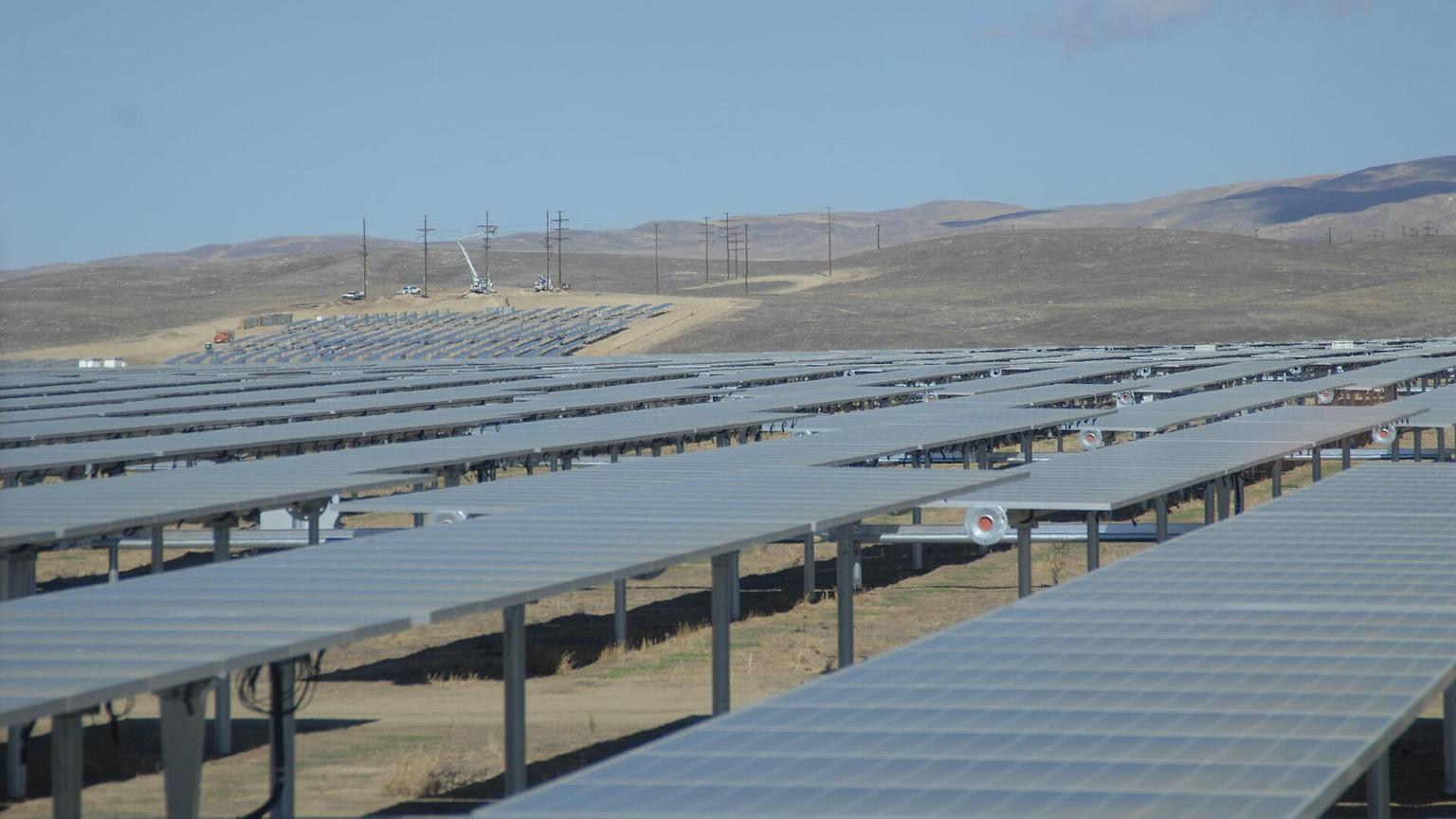 Rows of solar panels at California Valley Solar Ranch on the Carrizo Plain