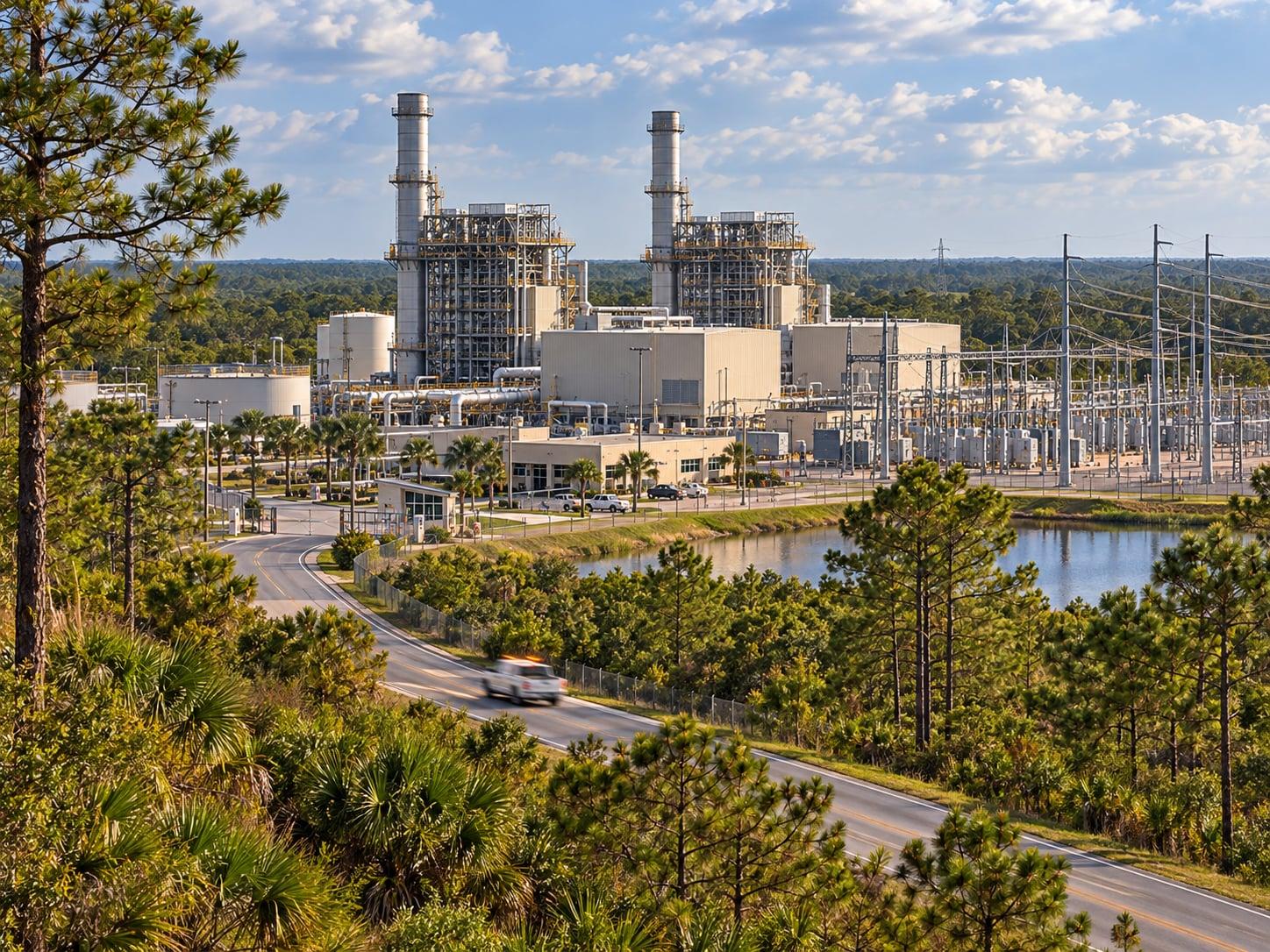 Regional artwork of central and western Florida with electricity infrastructure
