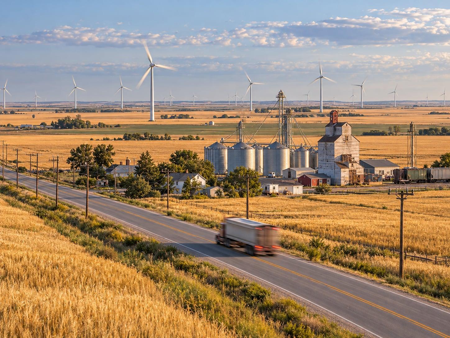 Saskatchewan regional artwork with electricity infrastructure