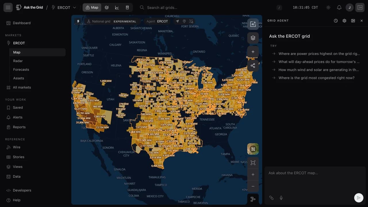 The National grid map with interconnection queue capacity labeled by county across the organized markets.