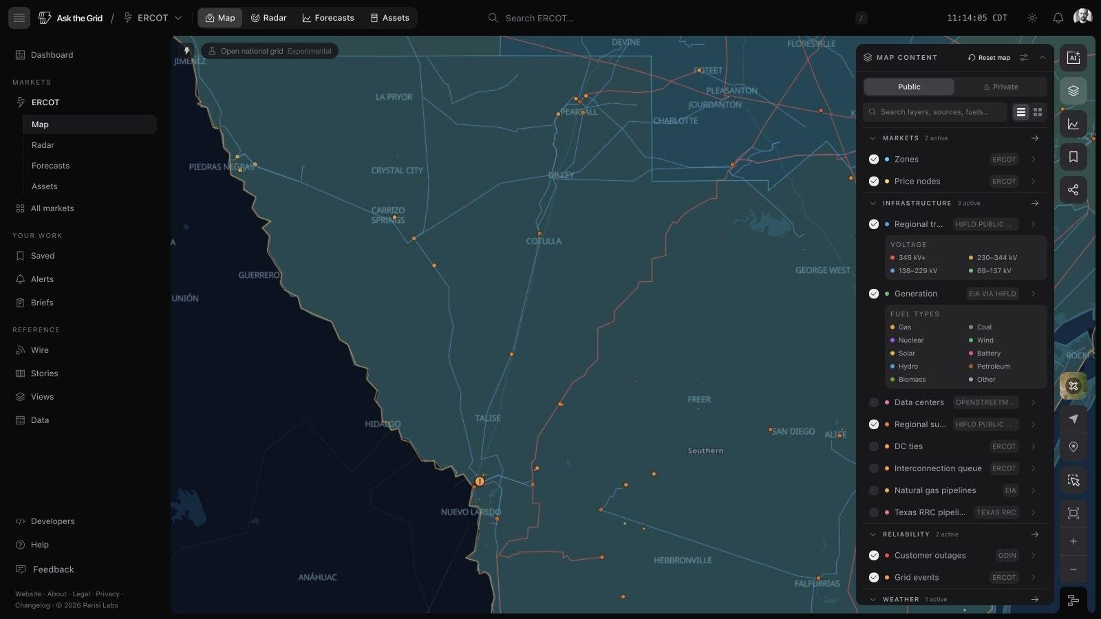 Ask the Grid map with its live data layer controls open