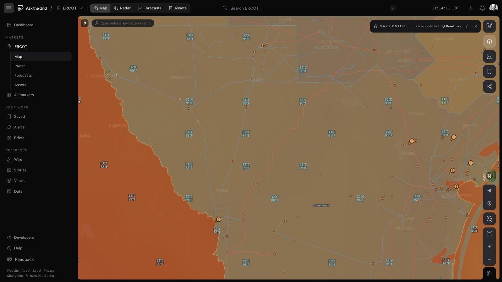 Ask the Grid weather view showing current conditions and the outlook
