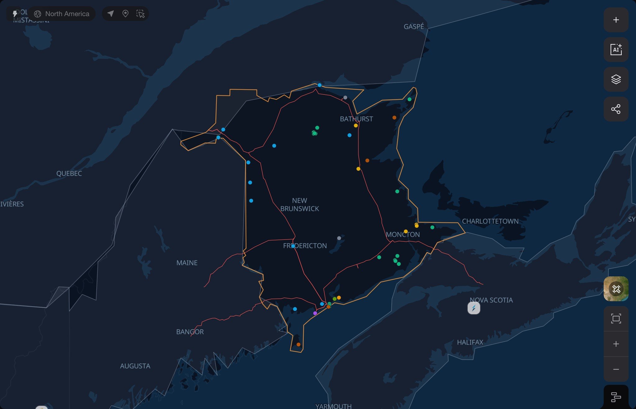 NB Power infrastructure map across New Brunswick