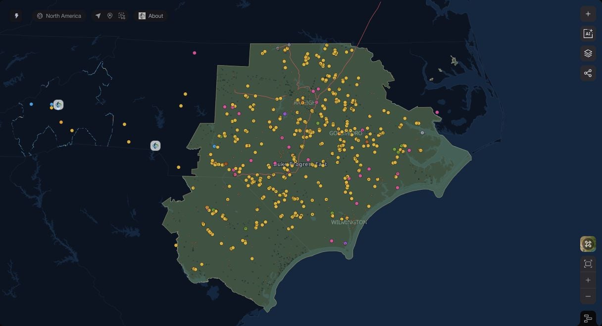 Duke Energy Progress East's territory with its generating facilities and transmission lines
