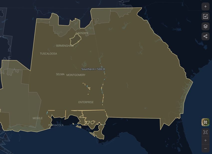 Southern Company's territory with its generating facilities and transmission lines