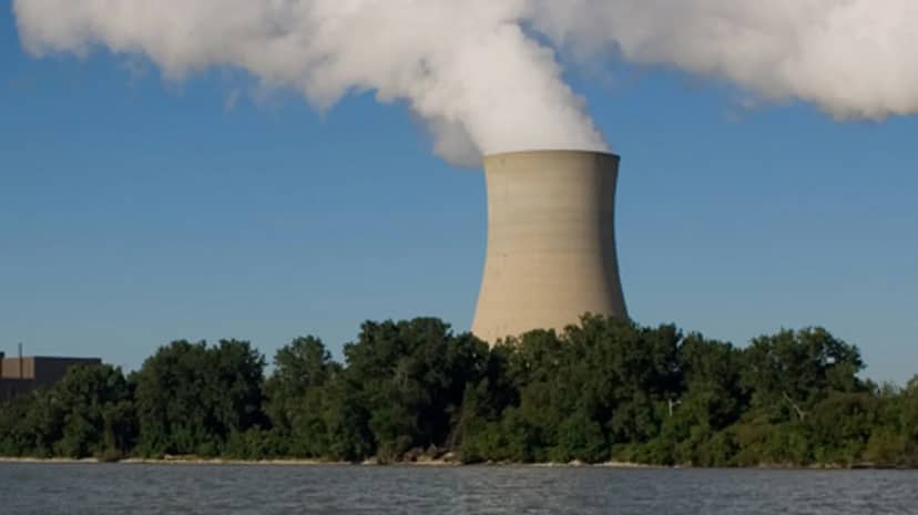 Fermi 2 Power Plant cooling tower viewed across Lake Erie in Michigan.