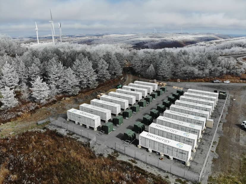 Battery storage containers at Invenergy's Beech Ridge project.