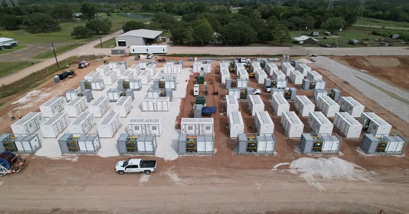 Battery storage enclosures under construction at the Cartwheel project in Texas