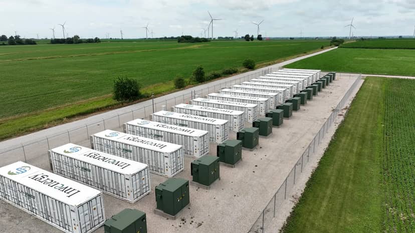 Battery storage equipment at Invenergy's Grand Ridge project.