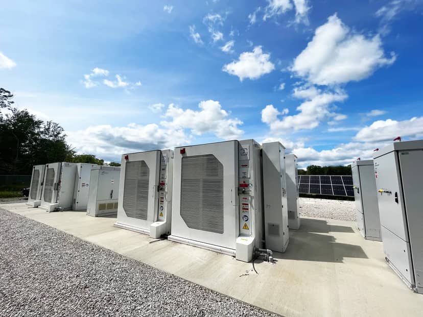 Battery containers at AES Indiana's Pike County energy storage facility.